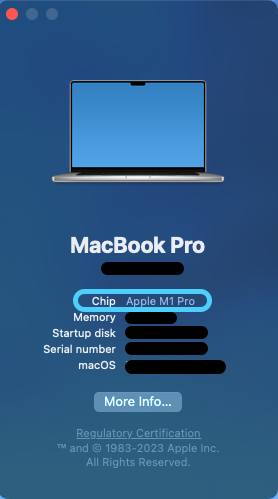 screenshot of a MacbookPro 'About this Mac' page